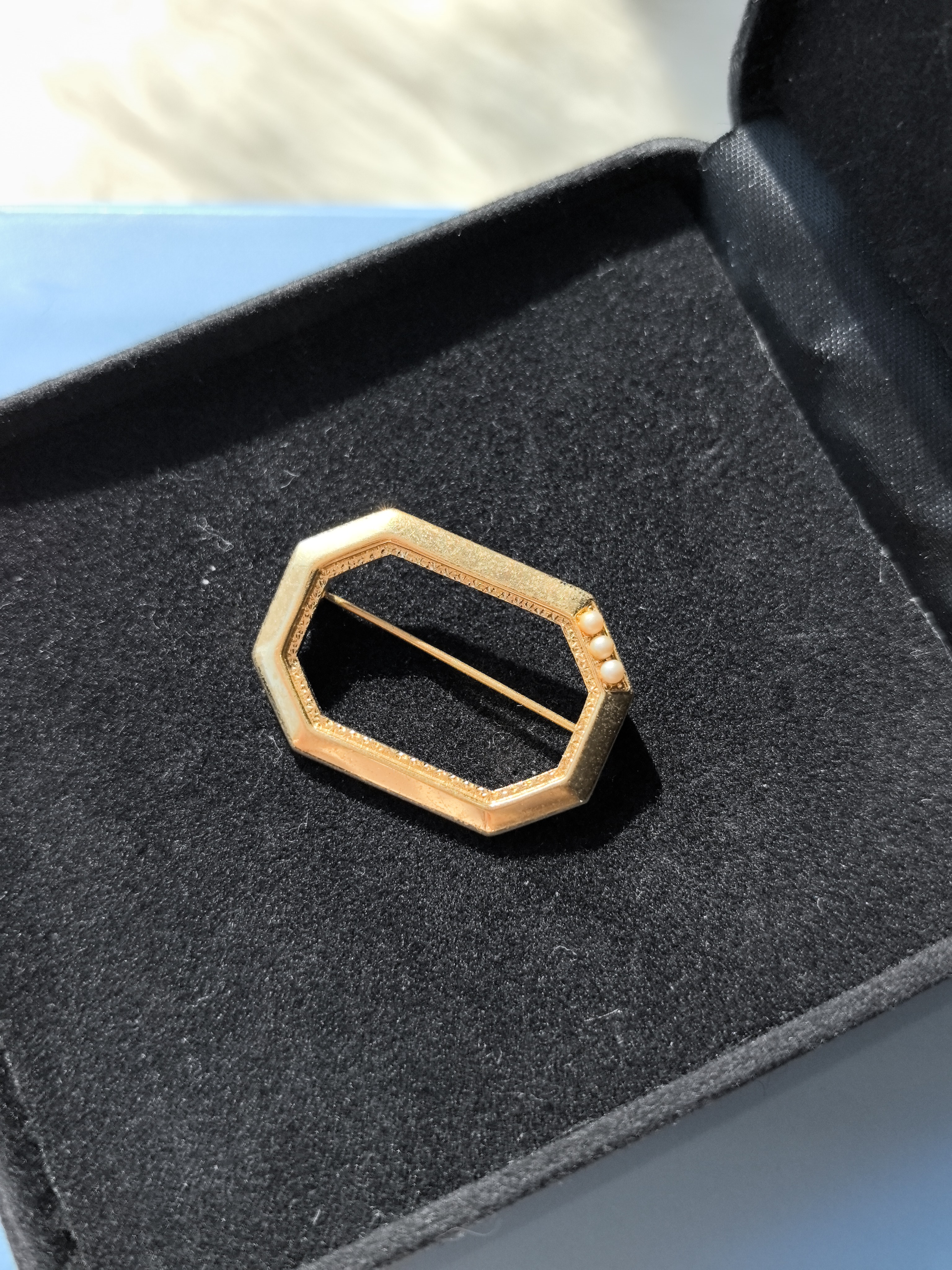 Monet 素金仿珍珠八角胸针精致OL风中古Vintage