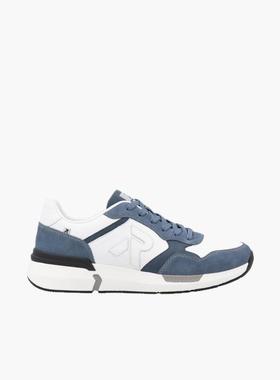 代购rieker男士跑步鞋轻便透气缓震耐磨白色蓝色系带橡胶底日常