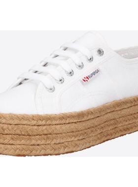 代购Superga女士帆布鞋透气柔软鞋垫防滑底轻便白色圆头系带厚底