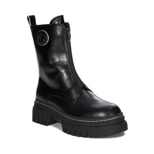 代购 GUESS女士马丁靴防滑耐磨保暖轻便黑色圆头粗跟拉链冬季