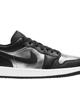 代购JORDAN女士篮球鞋缓震轻量防滑透气黑色银色皮革白色中底