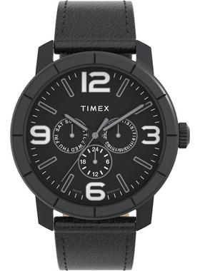 代购Timex天美时男士腕表计时日期夜光日历皮带黑色金属防水