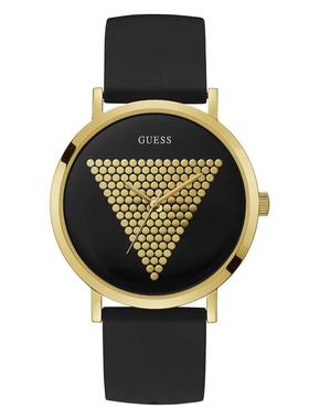 代购GUESS女士腕表防水夜光日期计时黑色金色硅胶带不锈钢商务休