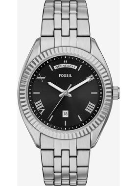 代购Fossil化石男士腕表日期星期手动上链计时金属钢带黑色