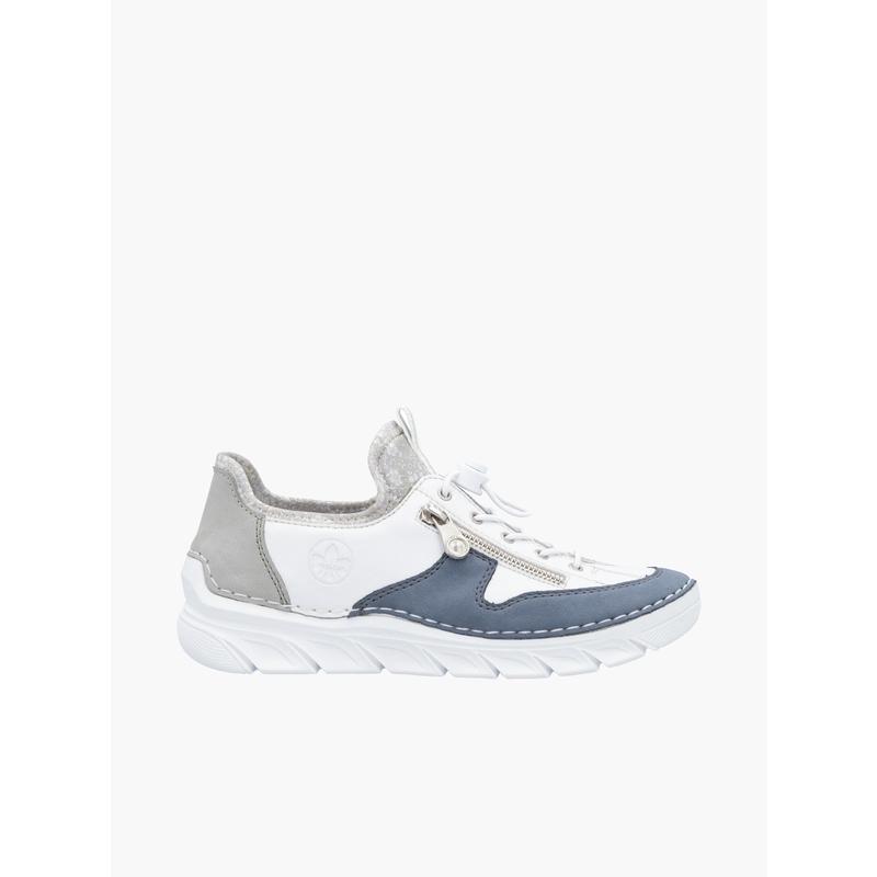 代购rieker女士休闲鞋轻便柔软鞋底透气舒适缓震白色灰色拼接