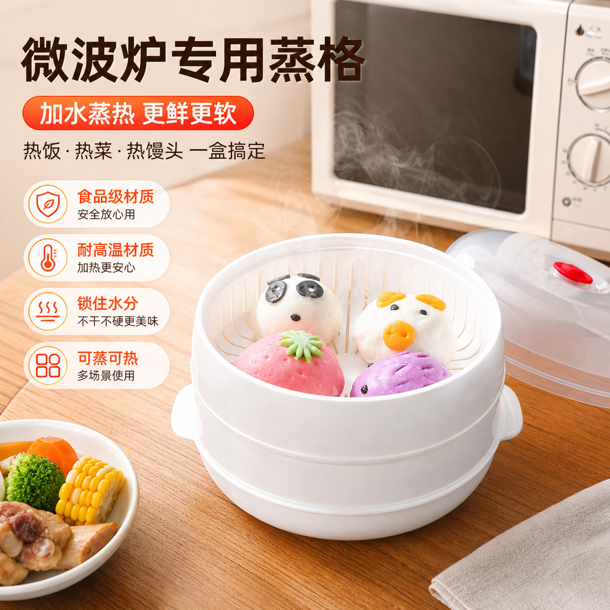 微波炉热馒头神器热菜饭加热专用蒸笼食品级器皿耐高温多功能蒸盒