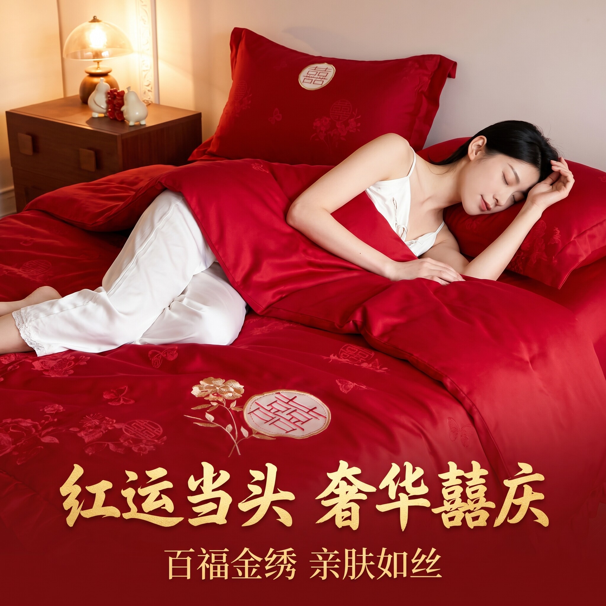 2026新款红色四件套新婚床品床上结婚被子高端喜被夏凉被喜庆婚房