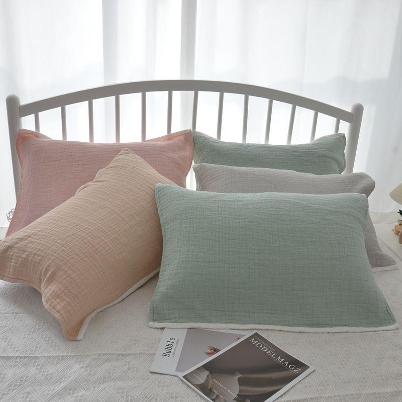 枕巾2025新款纯棉纱布简约素色白边枕头套家用成人情侣款柔软透气