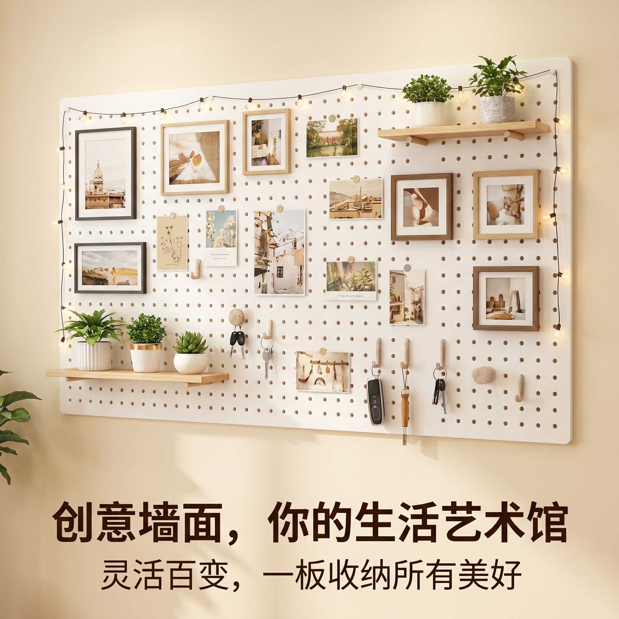照片墙高级感客厅不伤墙洞洞板儿童成长背景板痛墙展示板置物架子