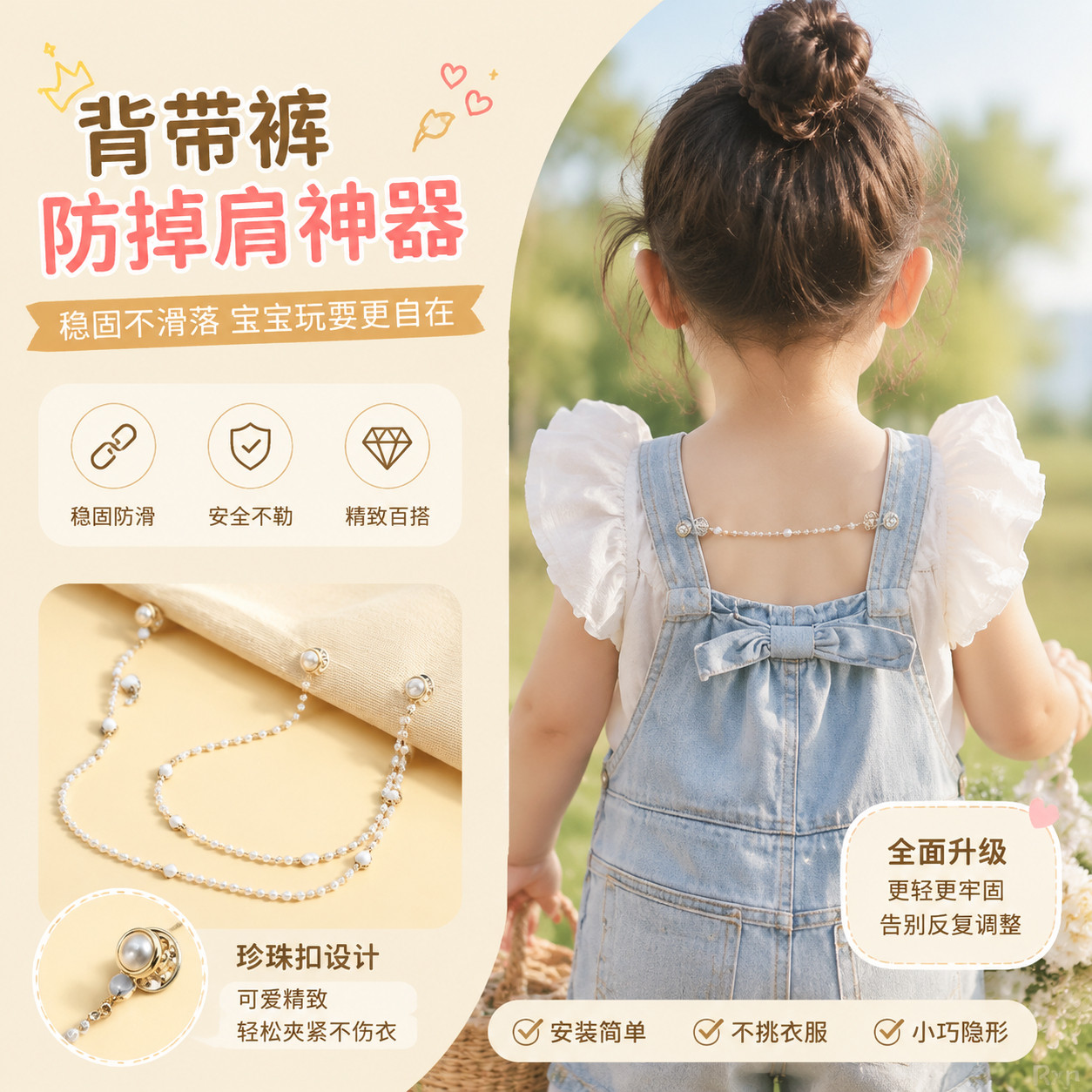 抱婴袋裤防掉肩神器婴幼儿儿童宝宝胸针防走光领口防掉夹防滑收腰