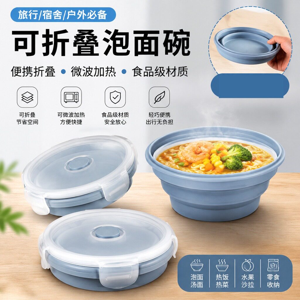 泡面碗便携式旅行户外折叠可微波宿舍学生带盖食品级耐高温饭盒
