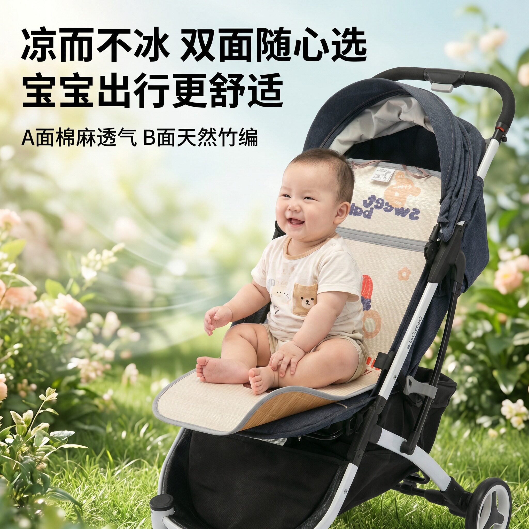 婴儿车凉席儿童宝宝推车通用夏凉垫冰丝竹坐垫夏季透气藤席凉垫