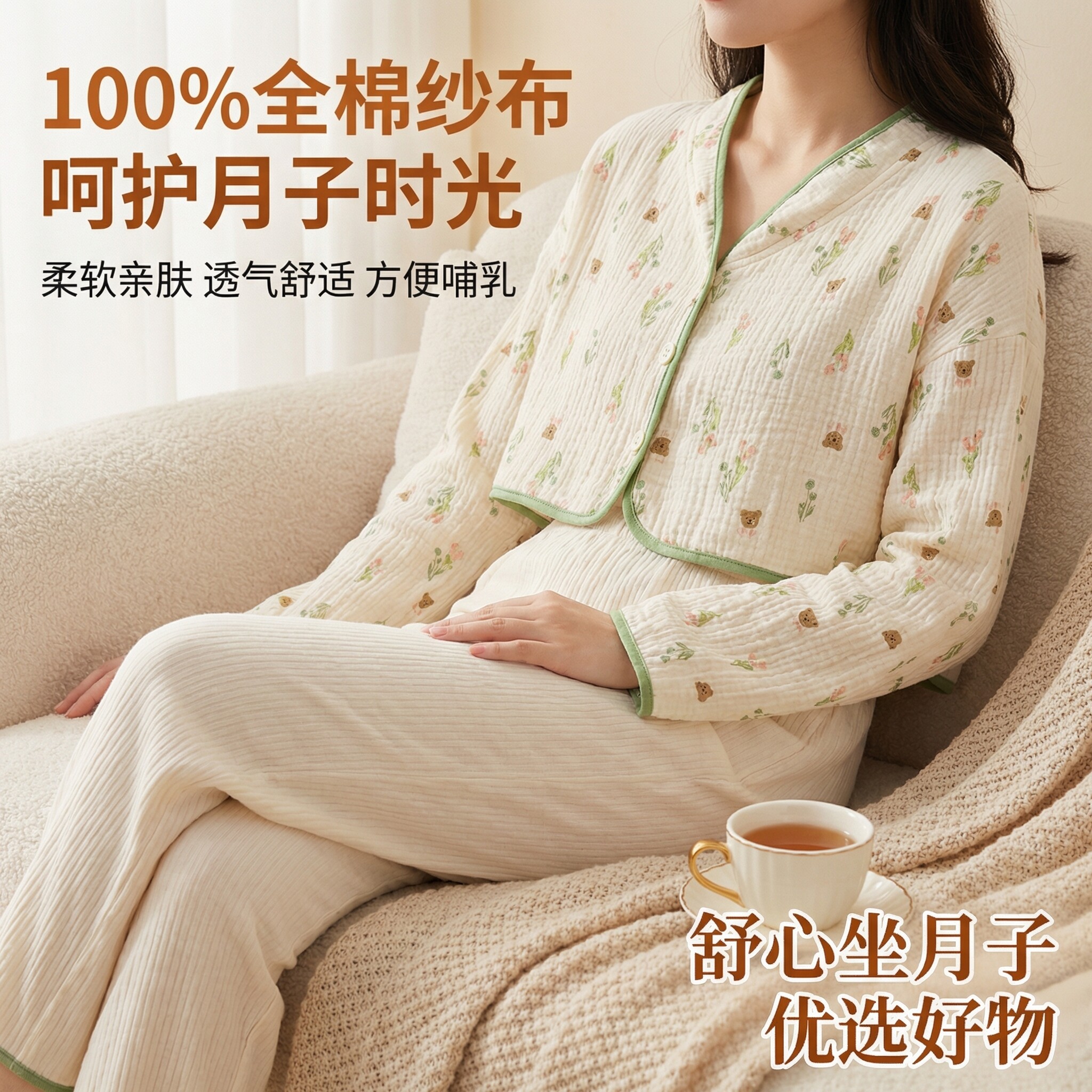 纯棉纱布坐月子披肩孕妇产妇夏薄款护肩产后哺乳坎肩睡觉空调长袖