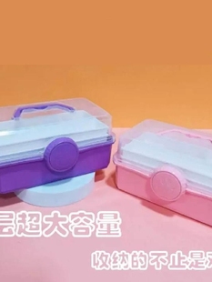 美术工具箱三层收纳盒透明儿童玩具家用桌面收纳箱手提塑料整理箱