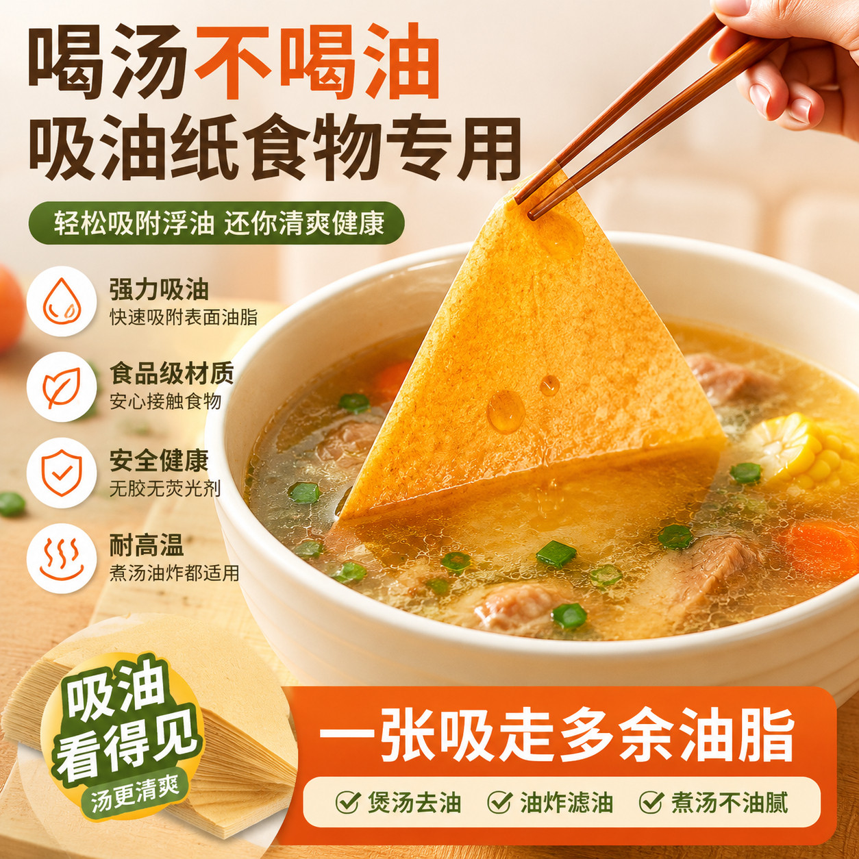 食品吸油纸食物专用厨房煲汤油炸滤油膜煮汤喝孕妇减脂去油神器
