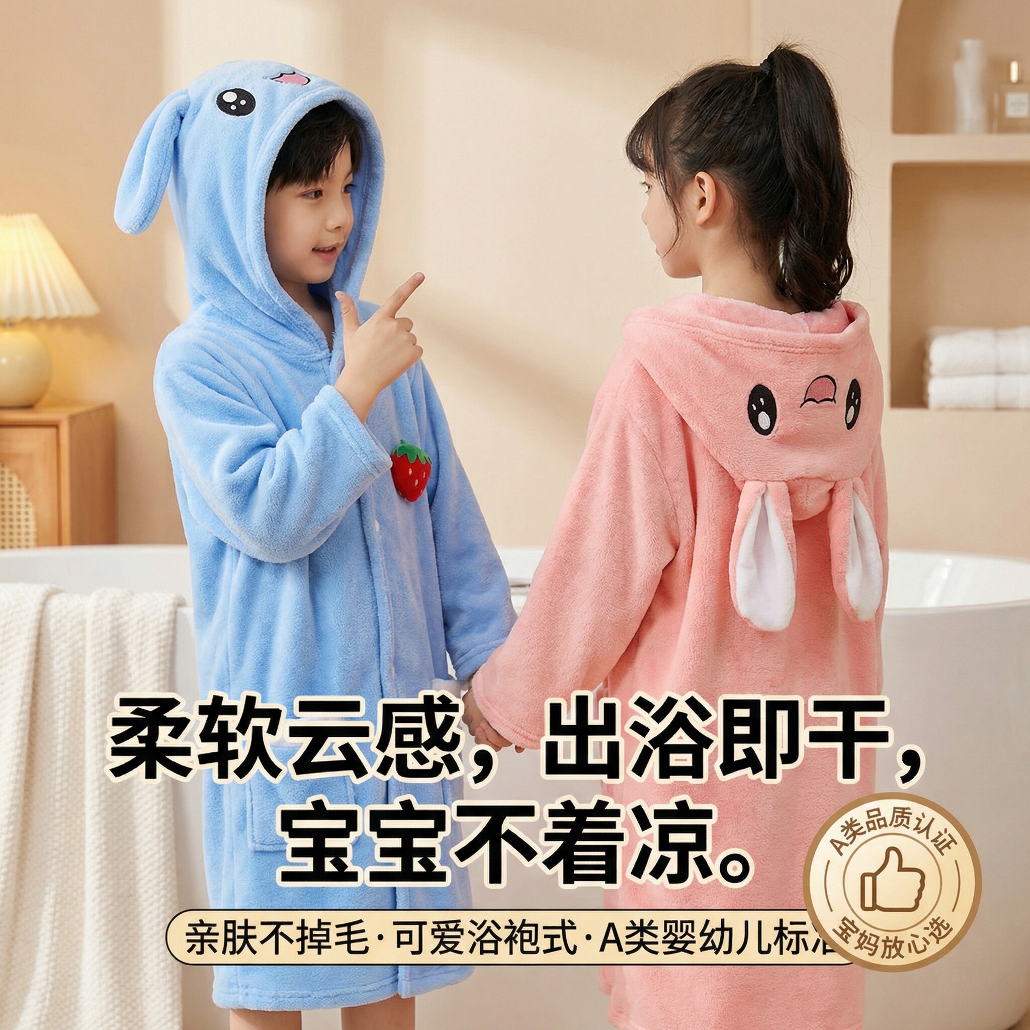 浴巾儿童专用大童吸水速干斗篷浴袍可穿式洗澡带帽女浴衣2026新款