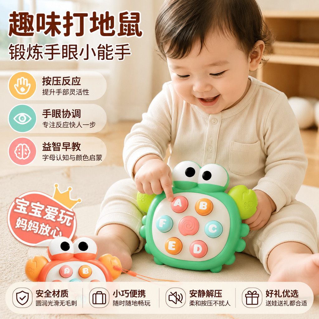 婴儿玩具一岁以上打地鼠按按乐解压手眼协调锻炼迷你可啃咬敲敲乐