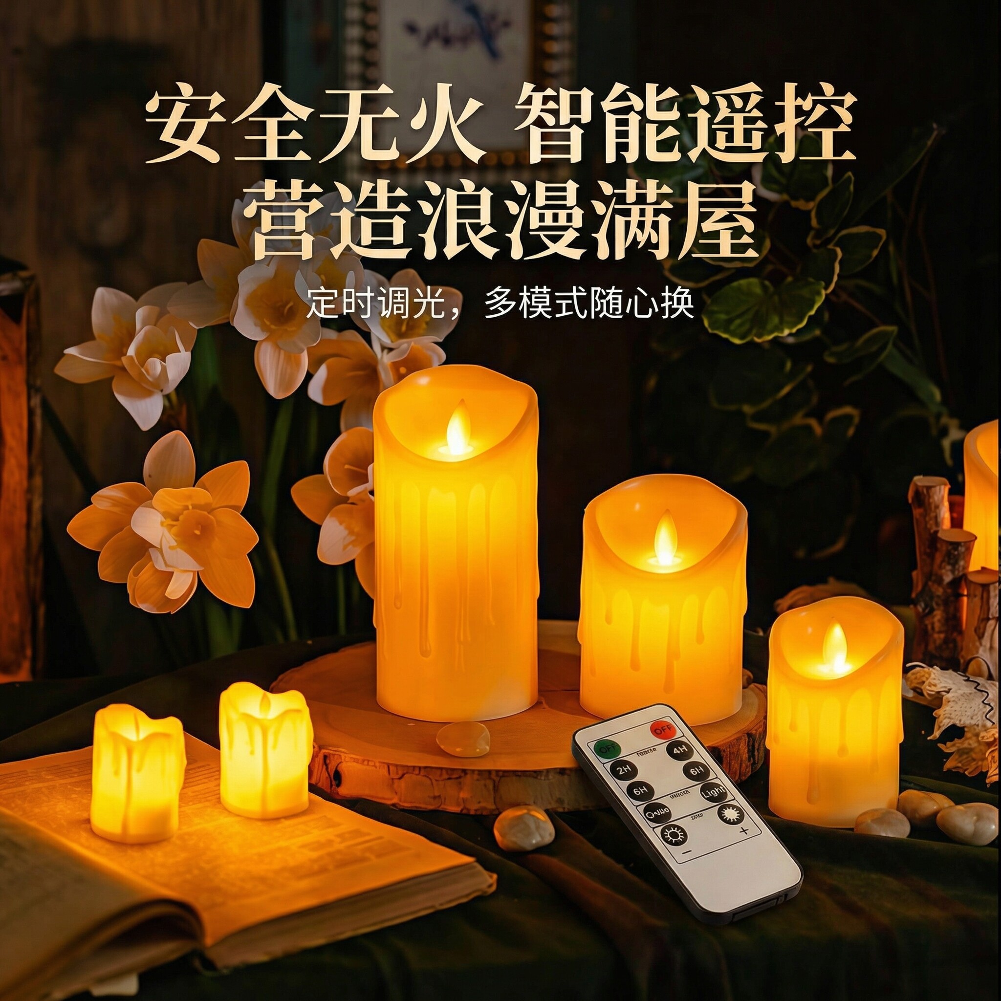 蜡烛氛围灯灯泡生日创意电子烛台仿真婚流泪求婚遥控摇摆蜡烛灯