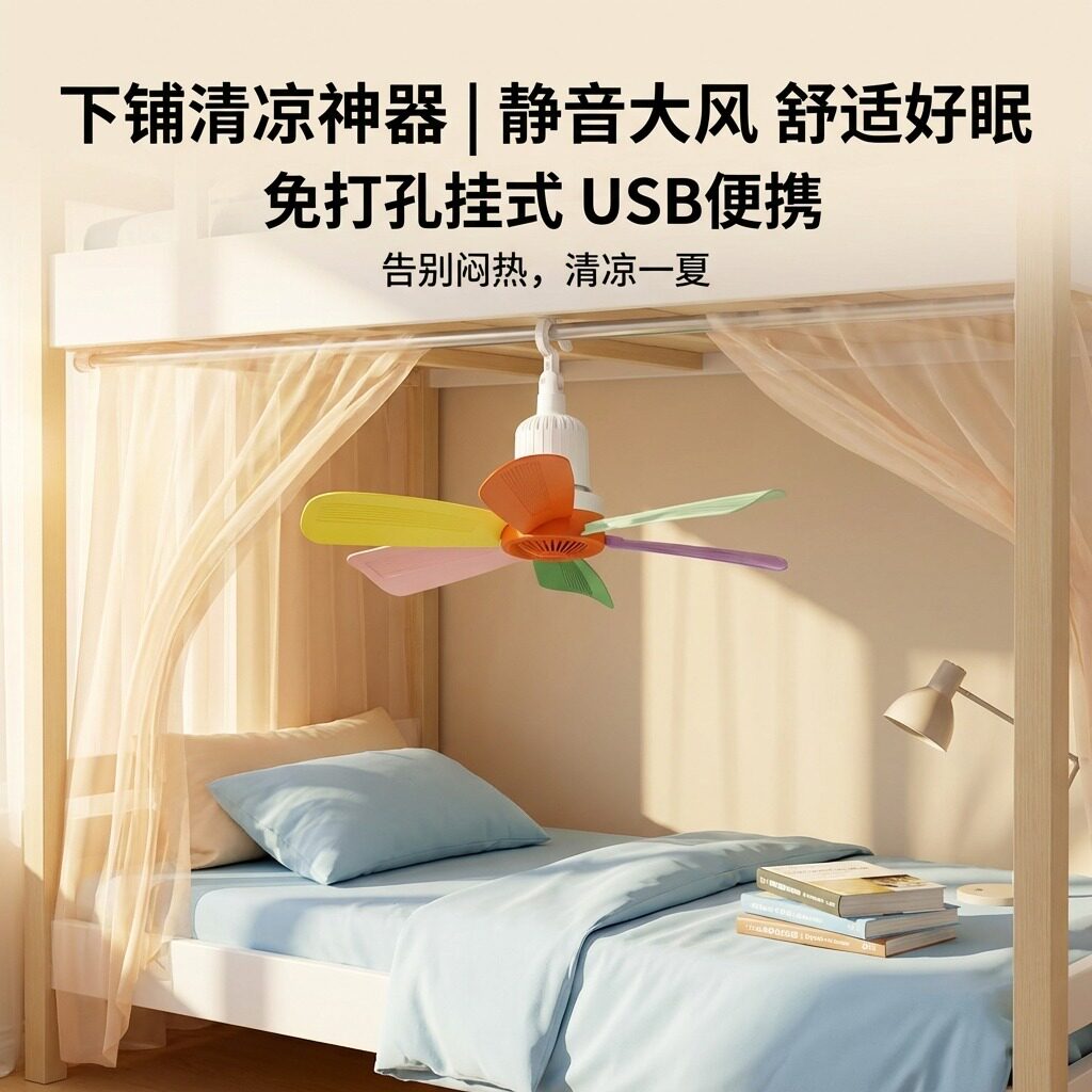风扇吊挂式学生宿舍蚊帐床上专用大风力微风可调速电风扇出租屋
