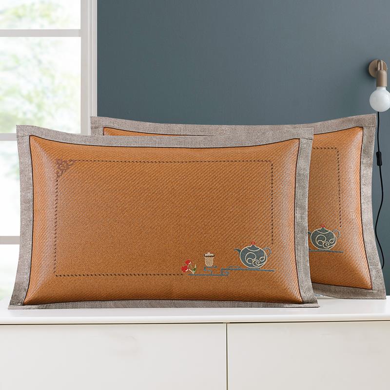 夏季凉席枕套一对装成人藤枕芯套单成人冰丝枕头套夏天凉爽竹枕席