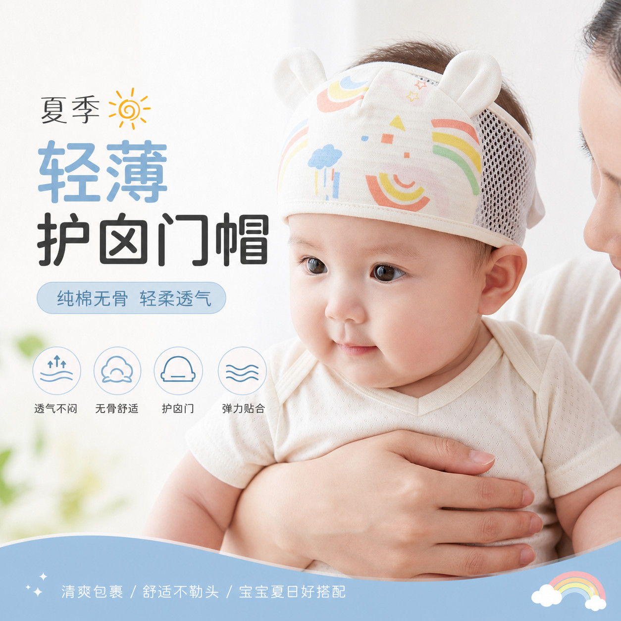 保护囟门发带初生婴儿无骨小胎帽夏季薄款新生帽子女男宝夏季纯棉