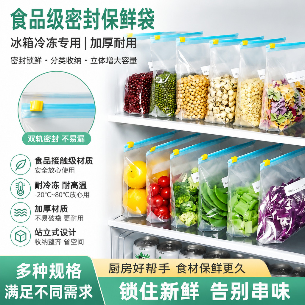生物样品袋食品级密封款食物保鲜袋冰箱冷冻专用家用加厚款滑锁式