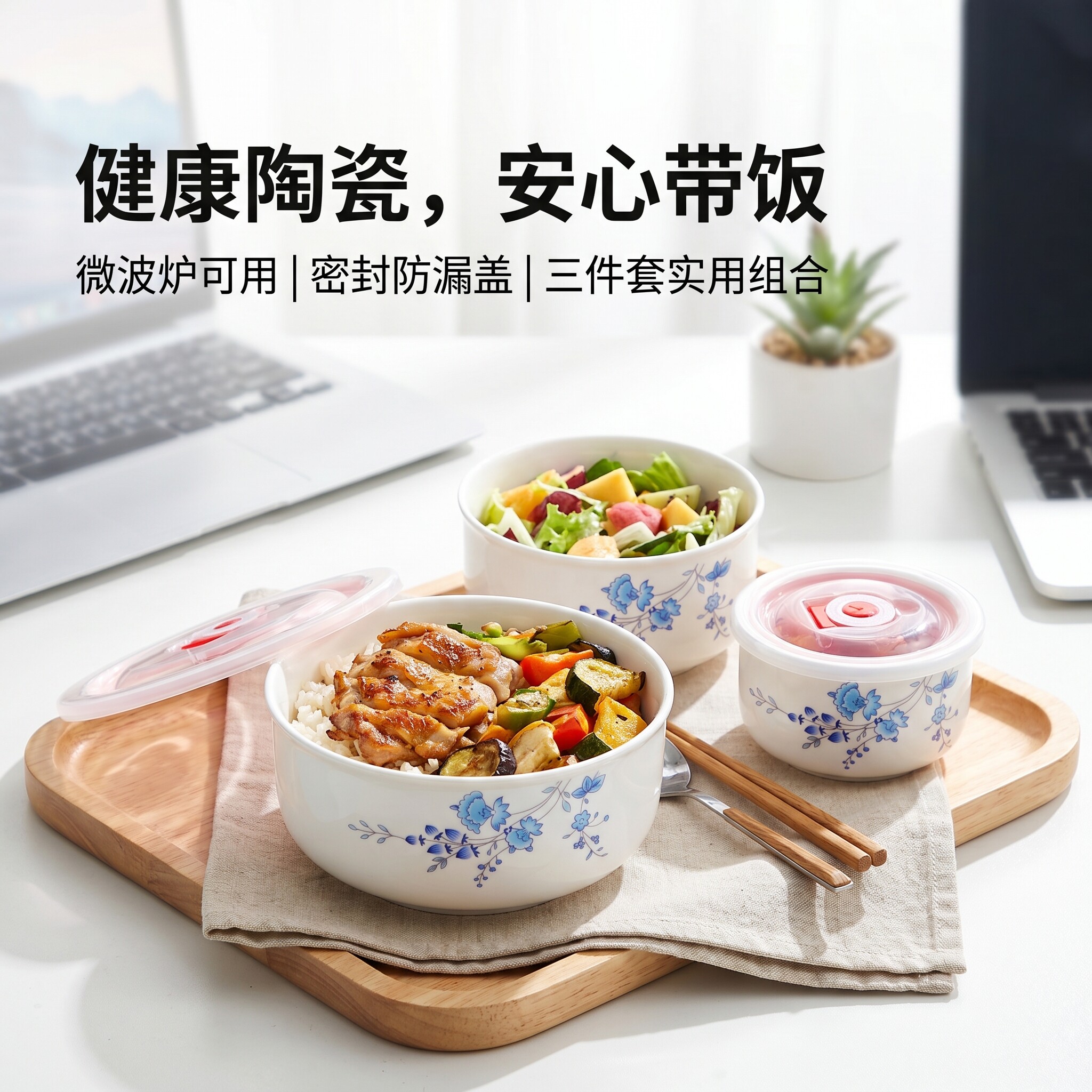 陶瓷饭盒可微波炉加热个人上班专用减脂餐午饭便当盒冰箱保鲜碗