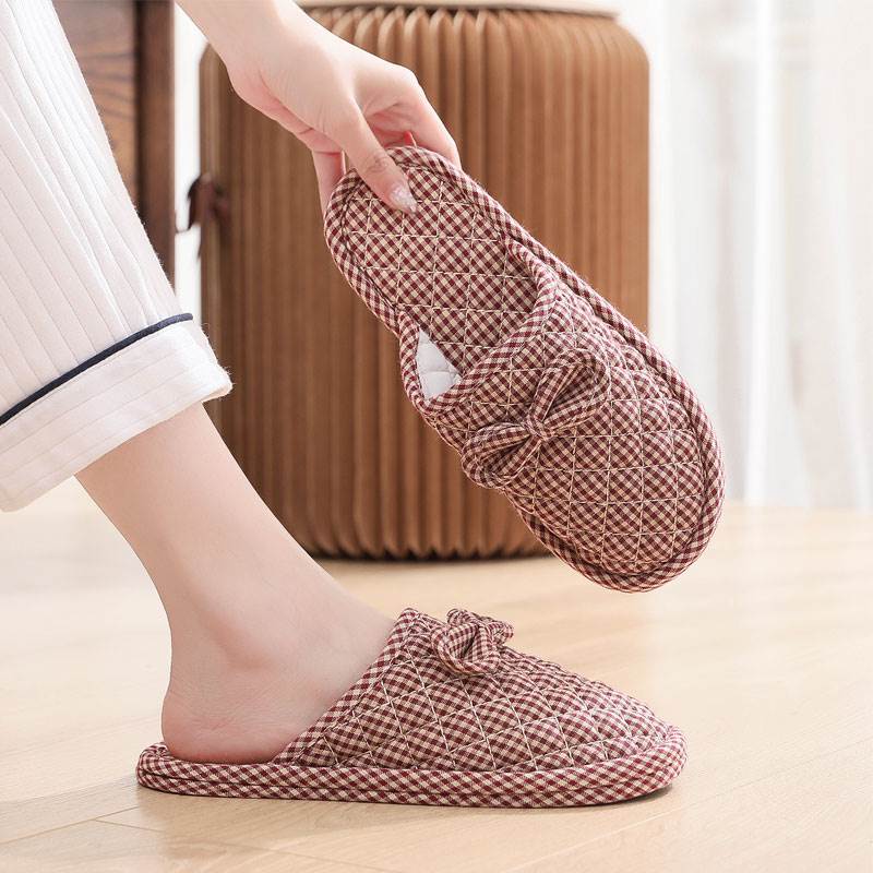 新款手工包脚室内家用颗粒软底无声布底棉拖鞋女木地板秋冬四季