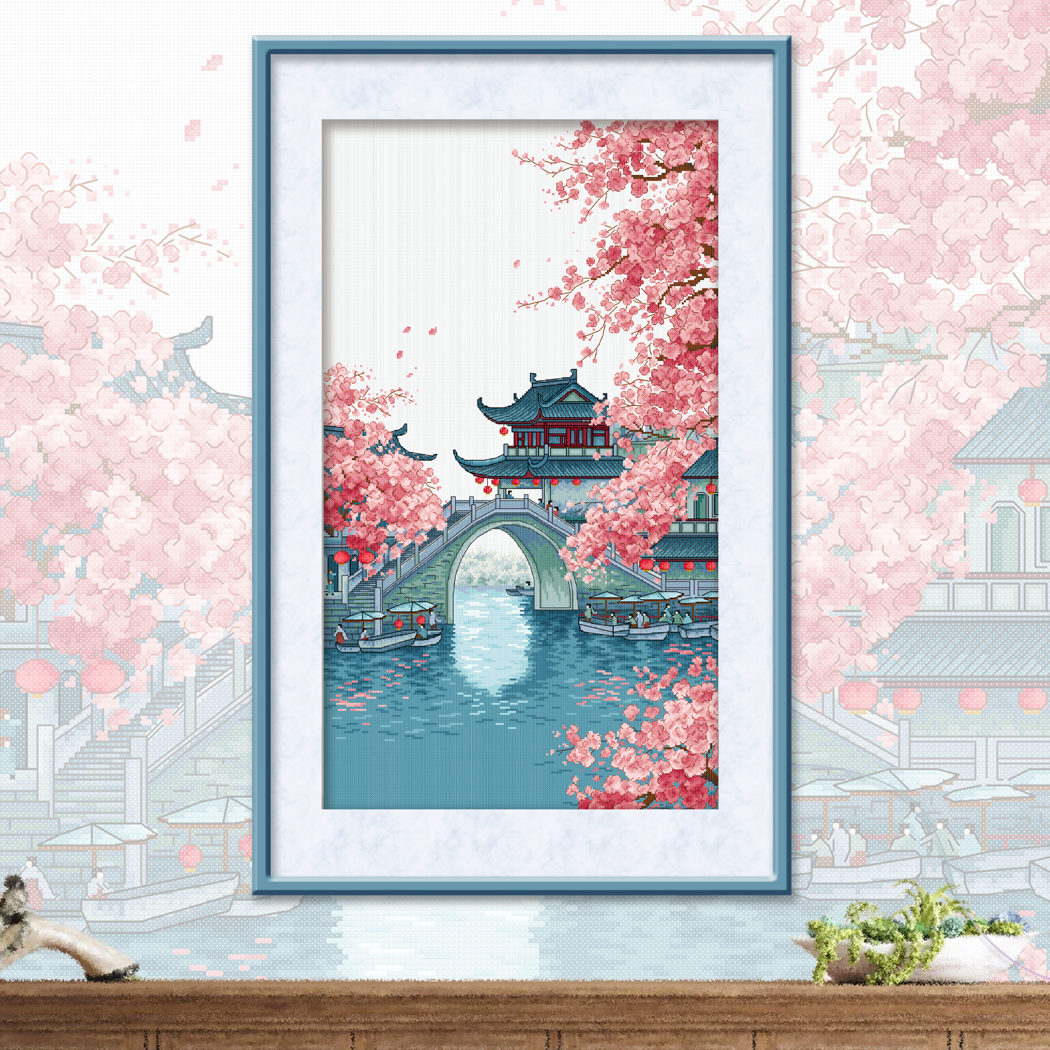 ks十字绣阁台听花客厅卧室挂画