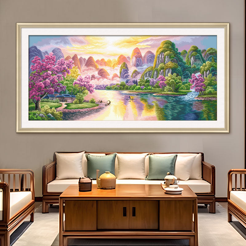 ks十字绣2026年新款客厅挂画大气自己绣手工刺绣秀美河山风景大画