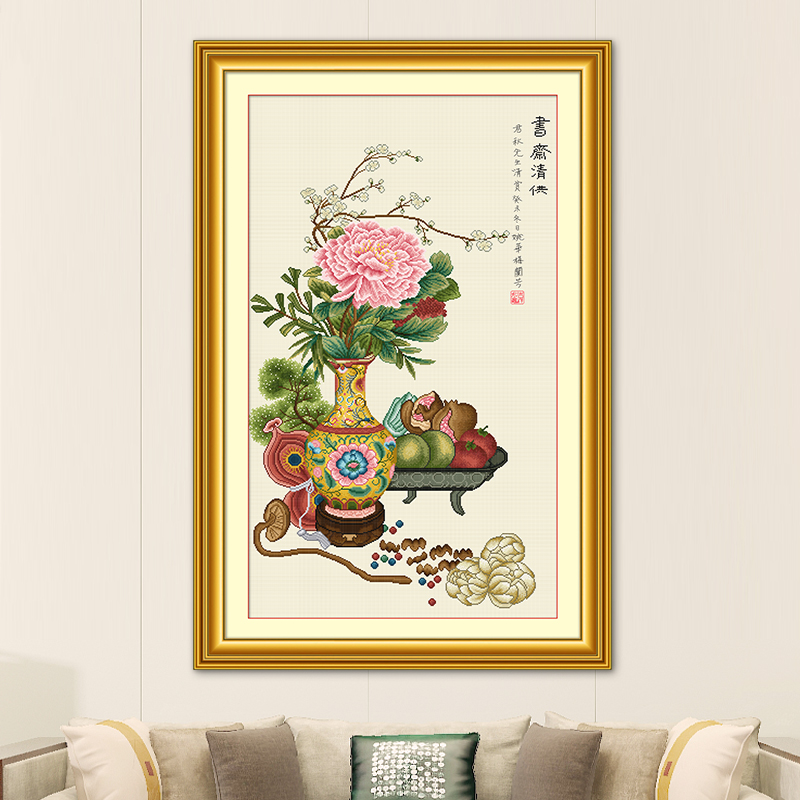 KS十字绣2023新款牡丹花典雅大气中式客厅线绣挂画书斋清供图