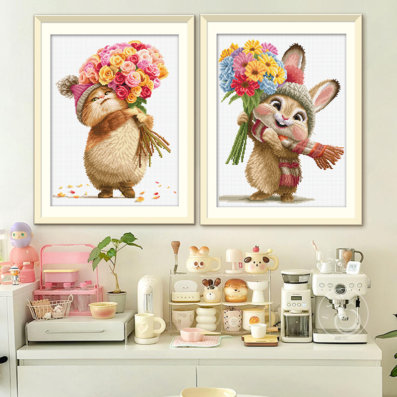 ks十字绣2025年新款爱在花里甜在心里自己绣手工线绣清新印花diy