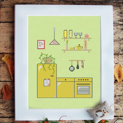 DMC十字绣新款正品厨房时间10色纯棉浅绿布卡通24*28