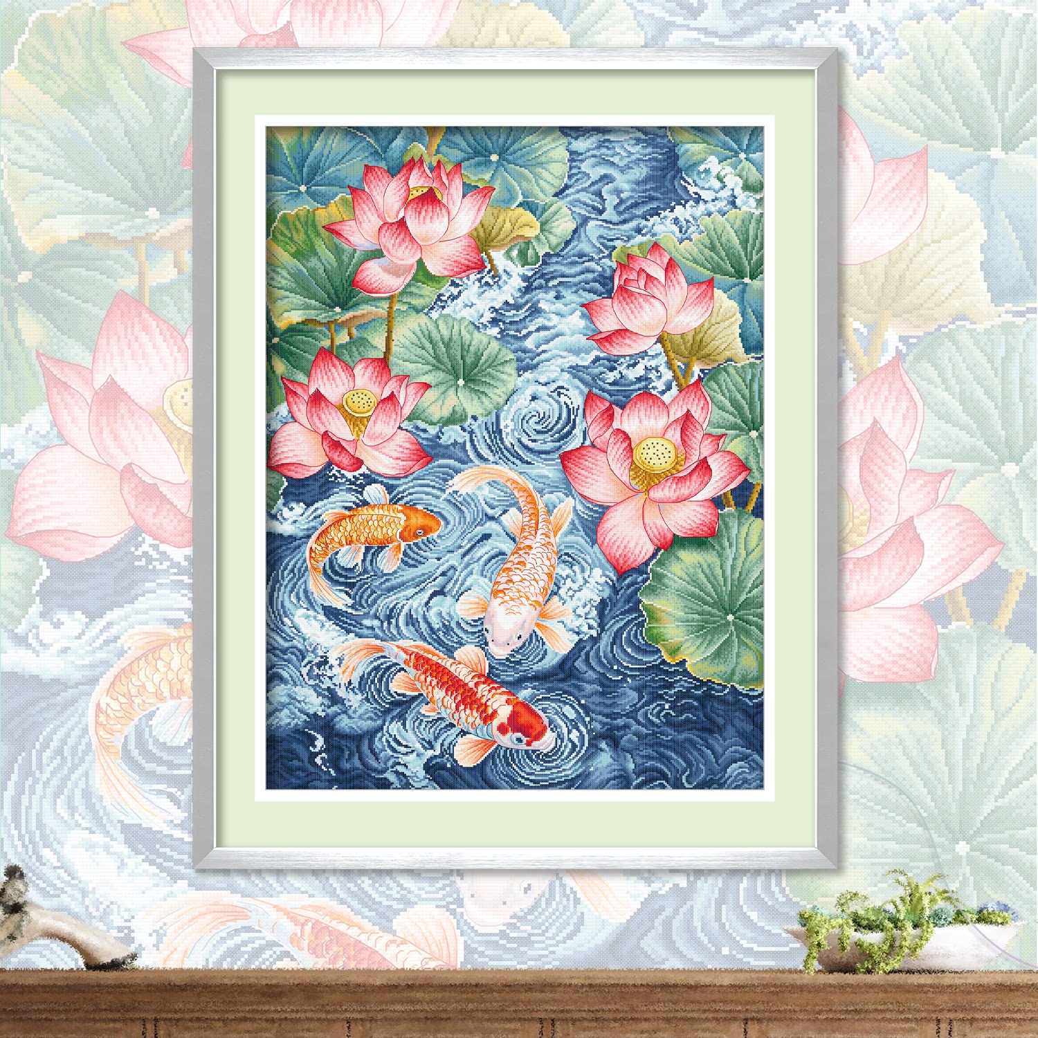 ks十字绣莲莲有鱼客厅卧室挂画可爱自己绣手工DIY满绣有勾边棉线