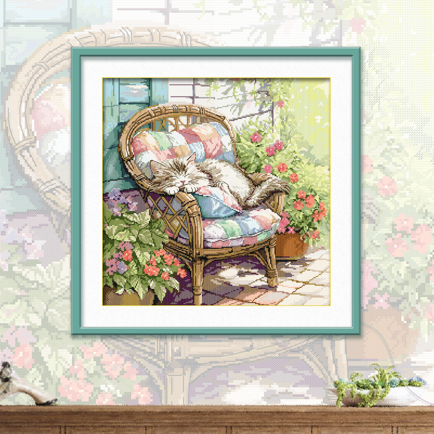 ks十字绣新款露台前猫咪安逸自己绣手工棉线DIY治愈客厅卧室挂画