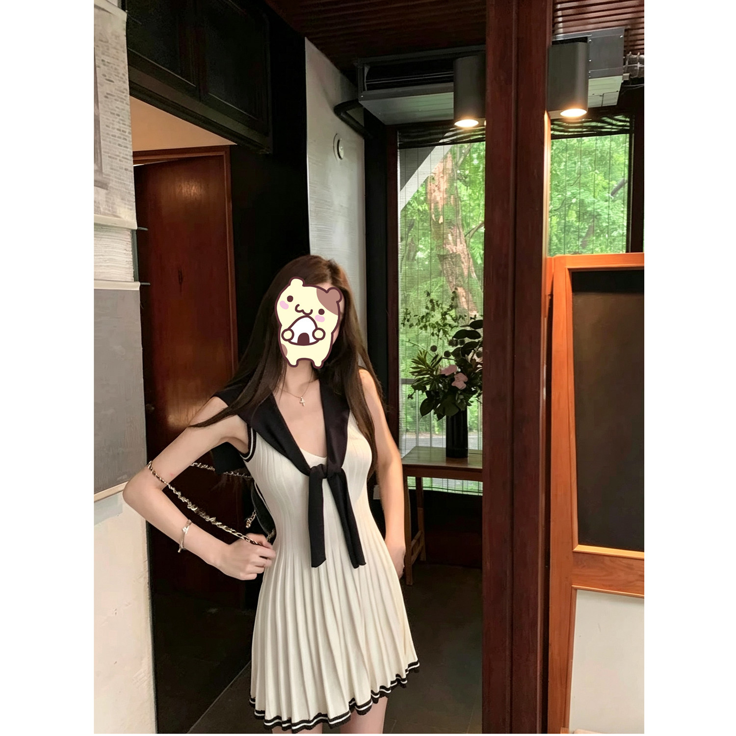 邱瑶肉【mui系私服】松弛韩系透气撞色披肩连衣裙两件套夏连衣裙