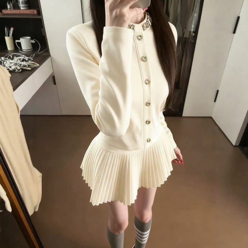 贵气千金感小香风套装气质针织女秋季百褶裙短款半身裙miu系穿搭