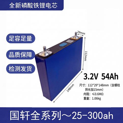 全新国轩磷酸铁锂电芯3.2V54AH大单体容量电动车储能路灯动力电池