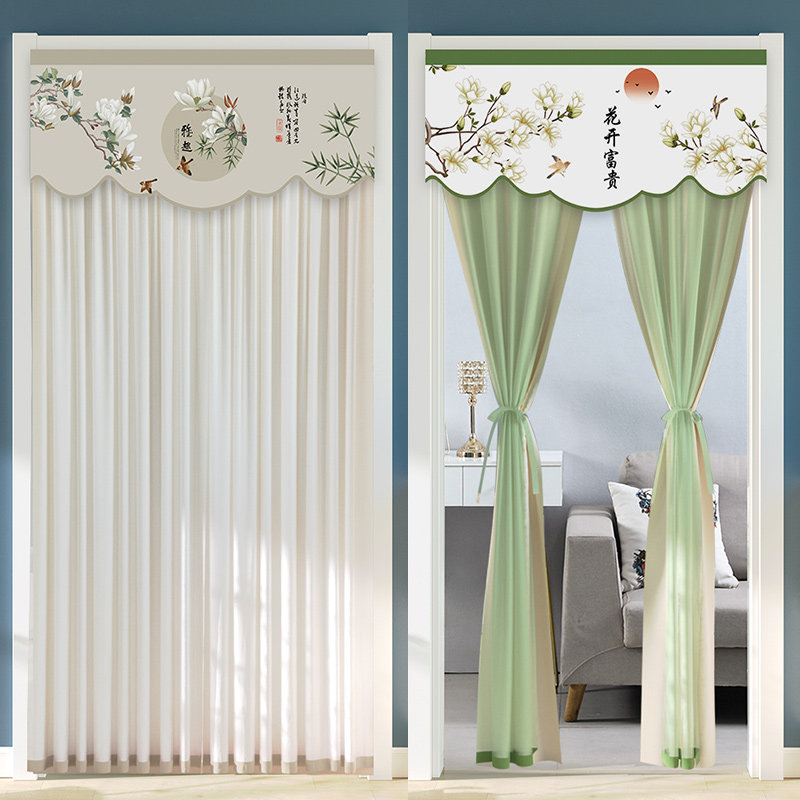 家用免打孔门帘夏季布艺防蚊纱帘中国风卧室蕾丝隔断风水挡帘双层,居家布艺,门帘,淘宝优惠券,粉丝福利购,淘宝优惠卷