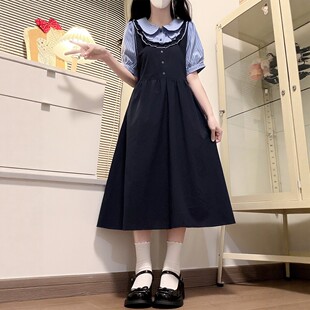 学院风连衣裙夏季法式气质女大童初中高中学生少女显瘦假两件裙子
