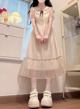 娃娃领连衣裙夏季2026新款甜美日系初中高中学生少女网纱公主裙子