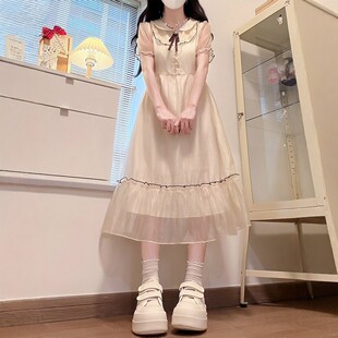 娃娃领连衣裙夏季2026新款甜美日系初中高中学生少女网纱公主裙子