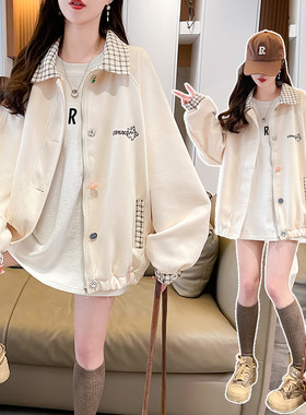 棒球服外套女春秋2026新款初中生洋气女大童少女高中学生翻领夹克