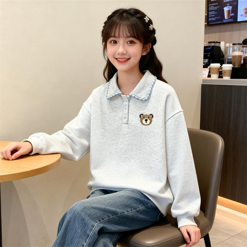 翻领卫衣女春秋2026新款洋气可爱初中生女大童宽松学院风长袖上衣