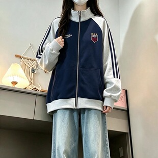 卫衣外套女春秋美式洋气女大童秋装初中生少女胖女童运动风棒球服