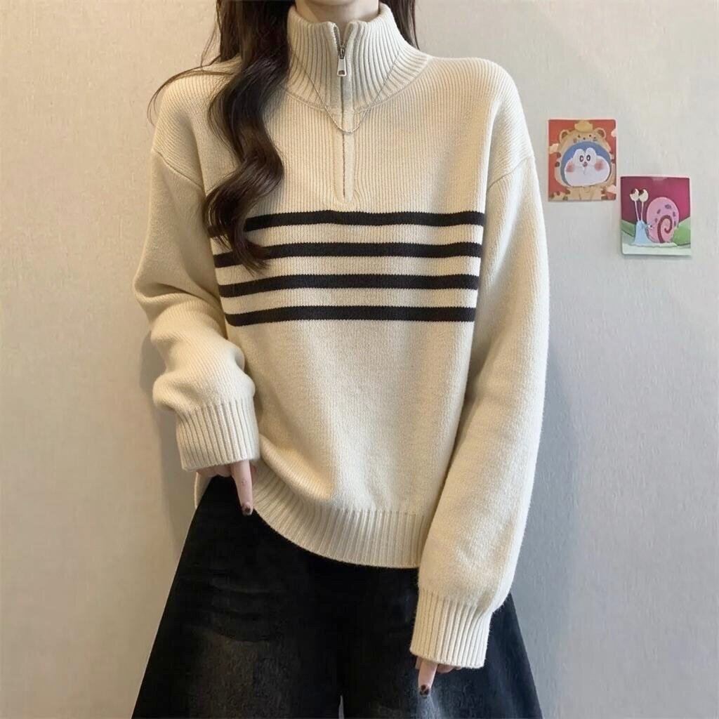 12岁女大童毛衣秋冬加厚半高领拉链初中高中学生少女孩针织衫上衣