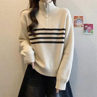12岁女大童毛衣秋冬加厚半高领拉链初中高中学生少女孩针织衫上衣