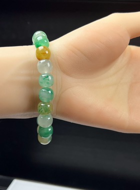 天然玉石精品珠宝高冰飘黄加绿非洲翠玉老型珠10mm手串手链正品