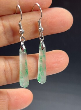 纯天然真玉耳环高冰飘翠绿色非洲翠玉玉石耳坠玉石耳环正品送礼