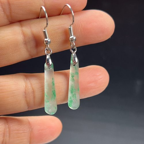 纯天然真玉耳环高冰飘翠绿色非洲翠玉玉石耳坠玉石耳环正品送礼